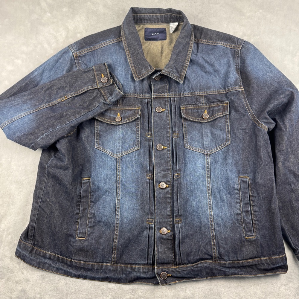 Kiabi Trucker Type 3 Denim Jacket Distressed Dark Wash 100% Cotton Size‎ 3XL